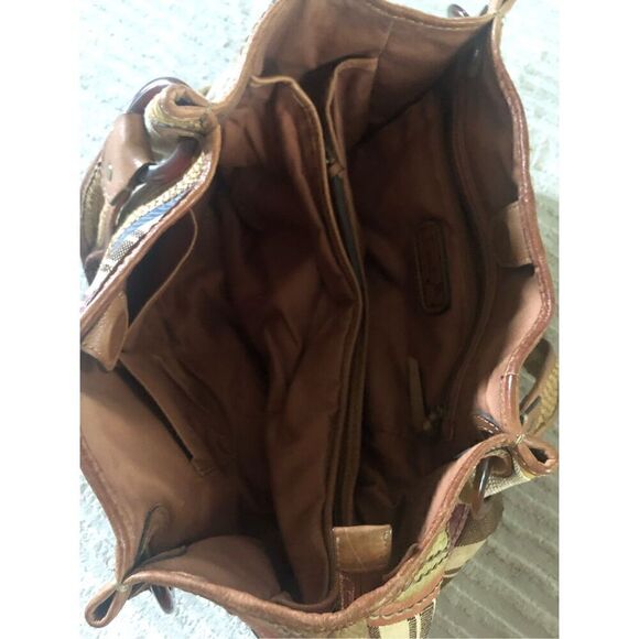 Fossil Patchwork Striped Canvas Triple Compartment Satchel - Picture 12 of 15